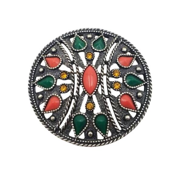 Vintage Emmons Convertible Brooch Pendant – Faux Coral  & Jade – Boho Book Piece - Picture 1 of 10